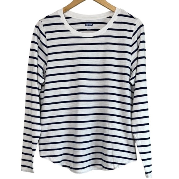 Old Navy EveryWear Striped Slub Knit Long Sleeve Tee Navy Blue White Nautical M - Picture 9 of 9